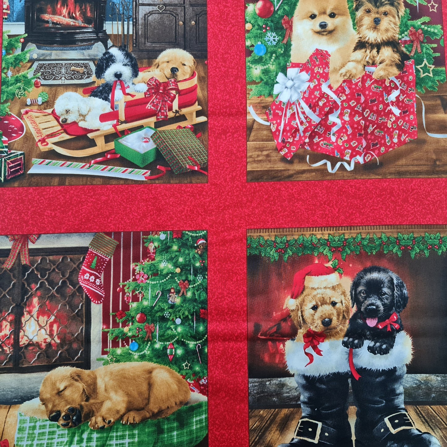 Tela estampada cachorros navideños