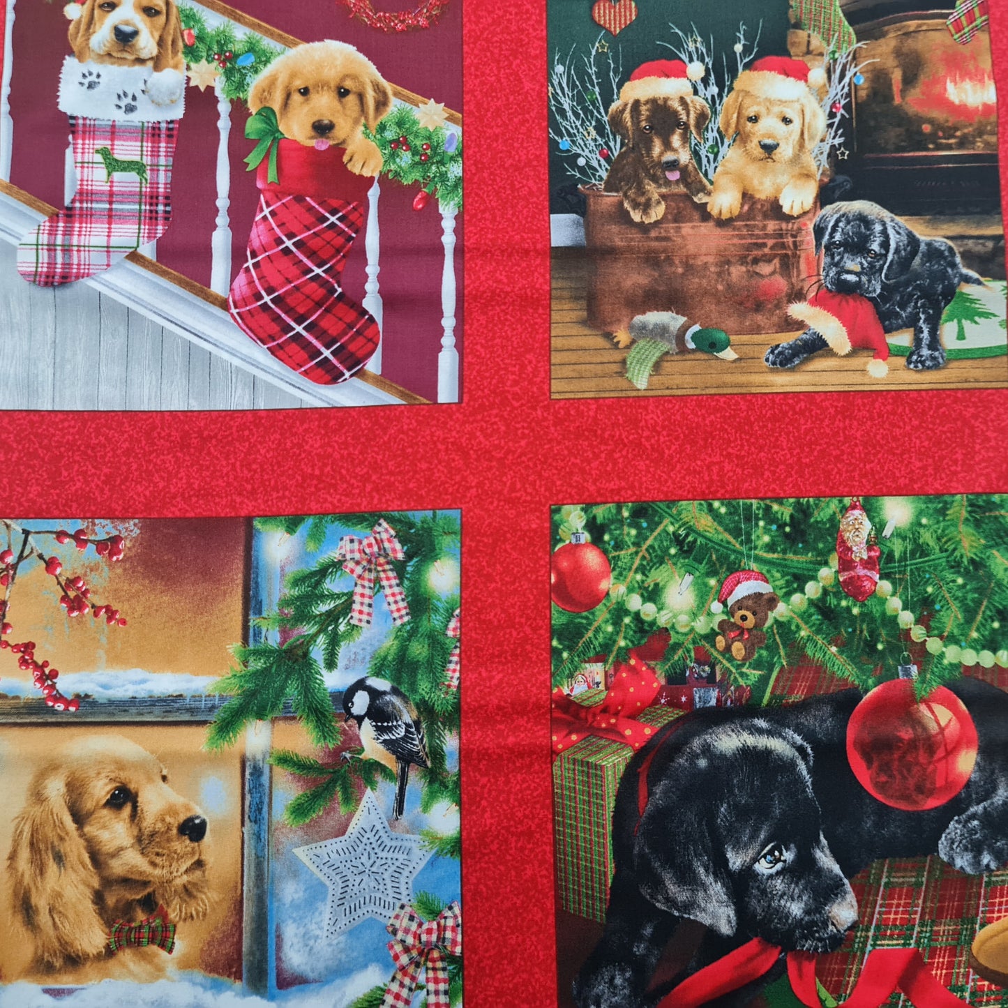 Tela estampada cachorros navideños