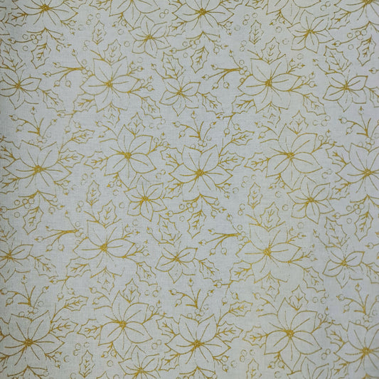 Tela flor de navidad en crudo y dorado