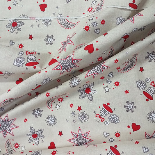 Tejido navidad, lunas estrelladas fondo beige