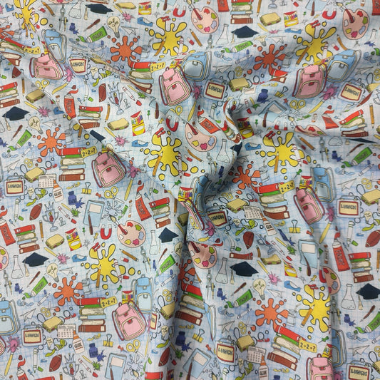 Tela temática escuela fondo azul