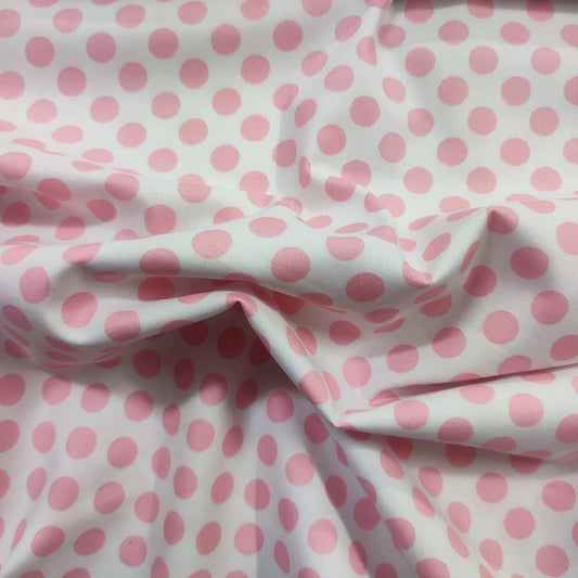 Tela Lunares rosas fondo blanco