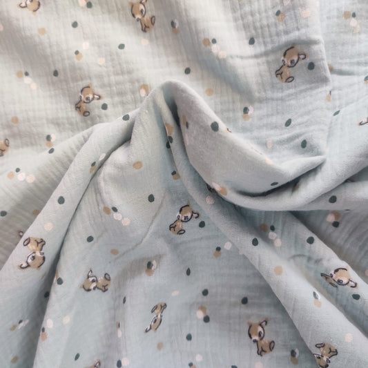 Muselina estampada bambis fondo verde agua