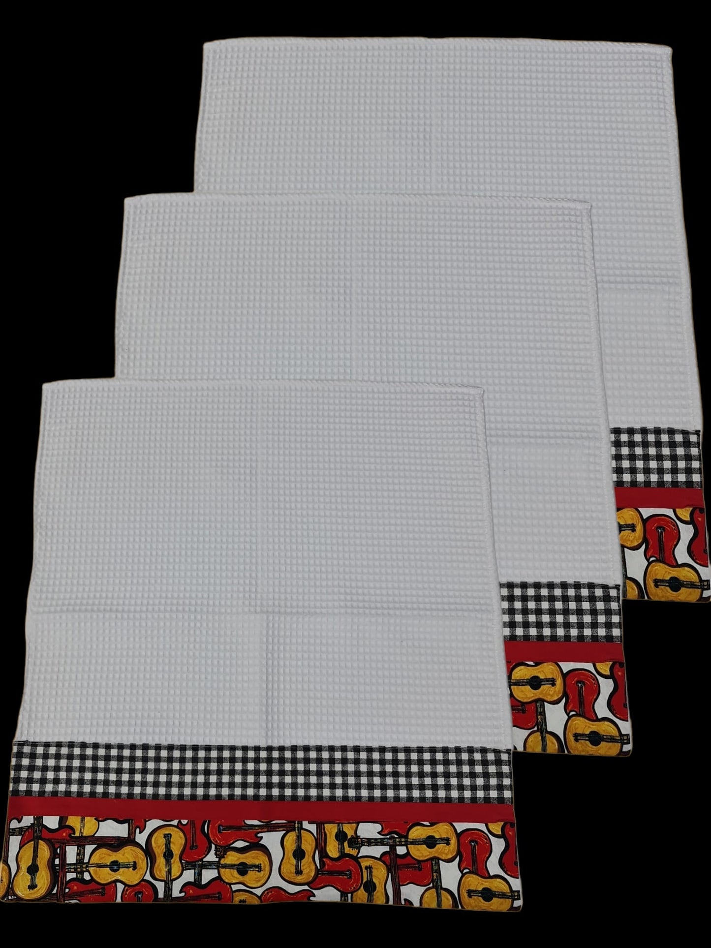 Juego de 3 paños de cocina guitara con Cucharas a juego.