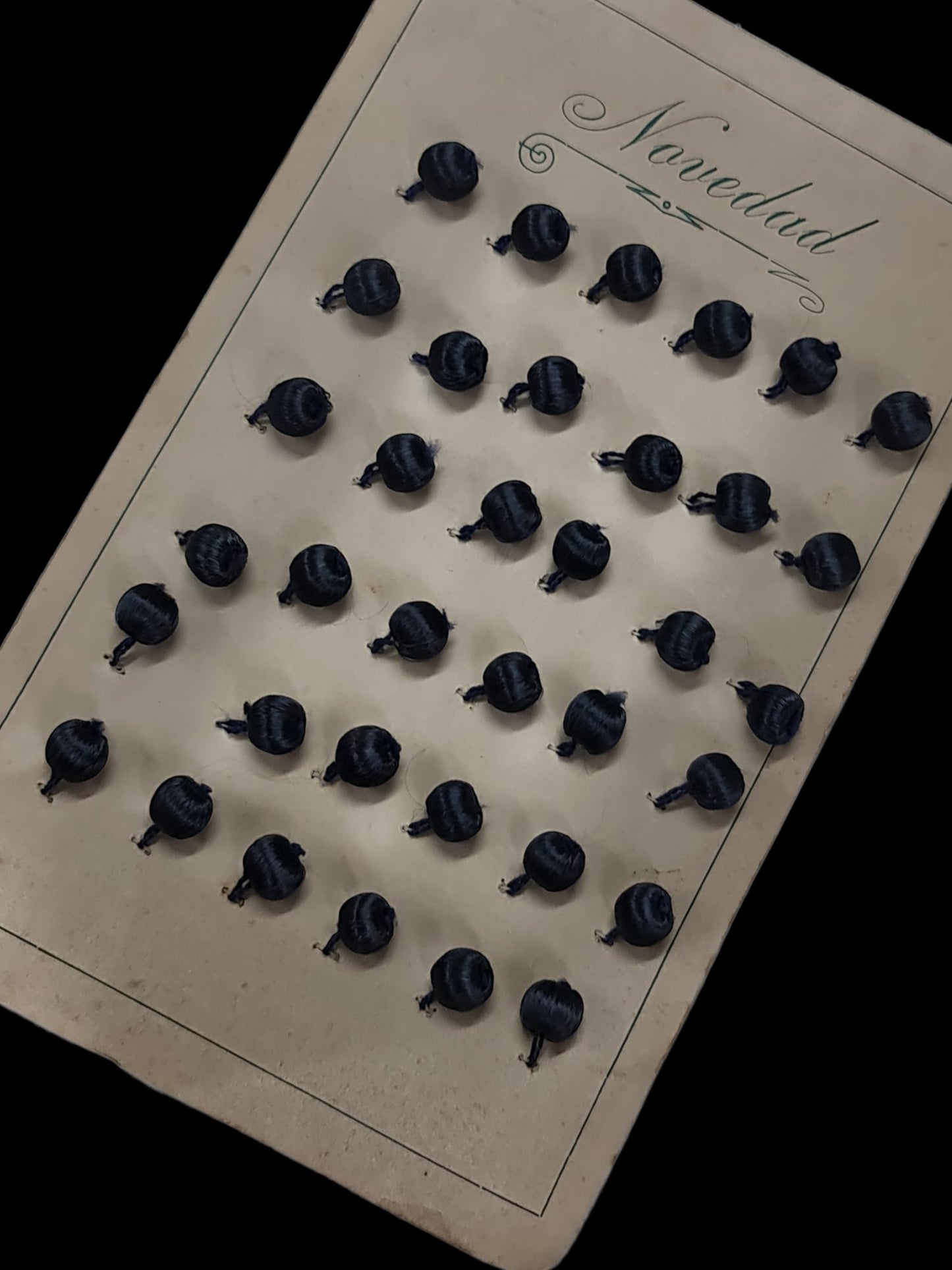 Botones de los años 20 con forma de bola color azul oscuro