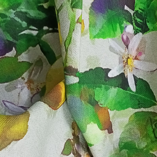 Loneta con estampado limones con flores de fondo