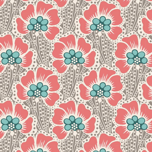 Tela Tilda Cotton Beach Ocean Flower Grey