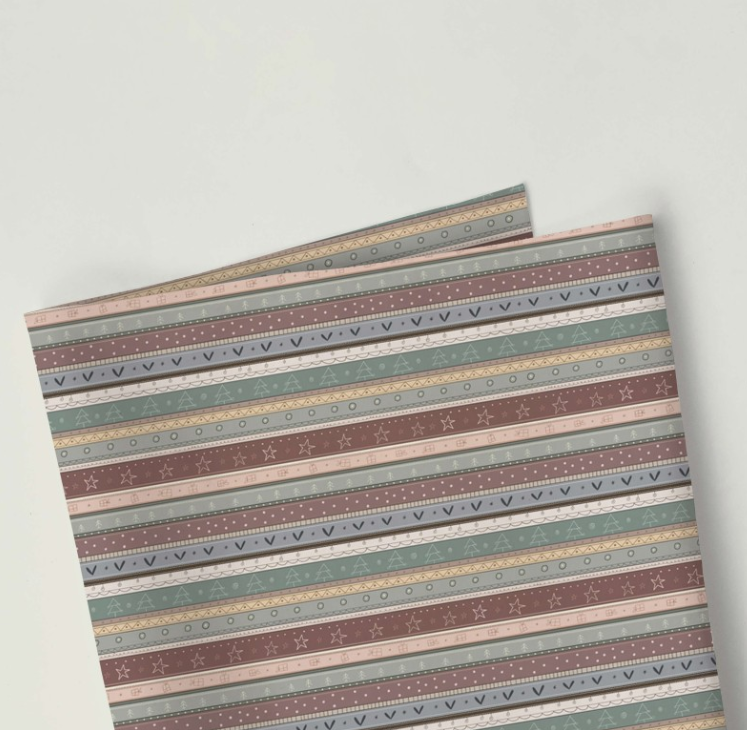 Tela de algodón con cenefas navideñas coordinadas en tonos suaves para patchwork