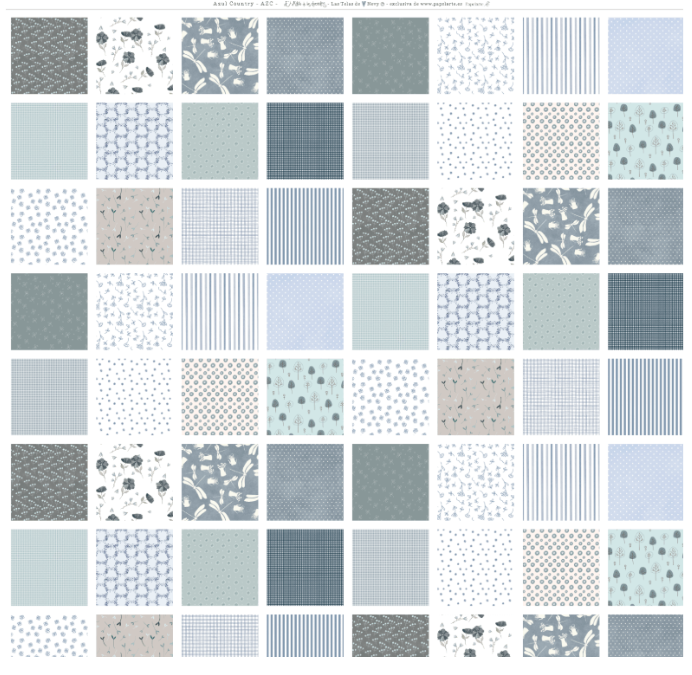Panel de algodón Azul Country con cuadrados coordinados para patchwork