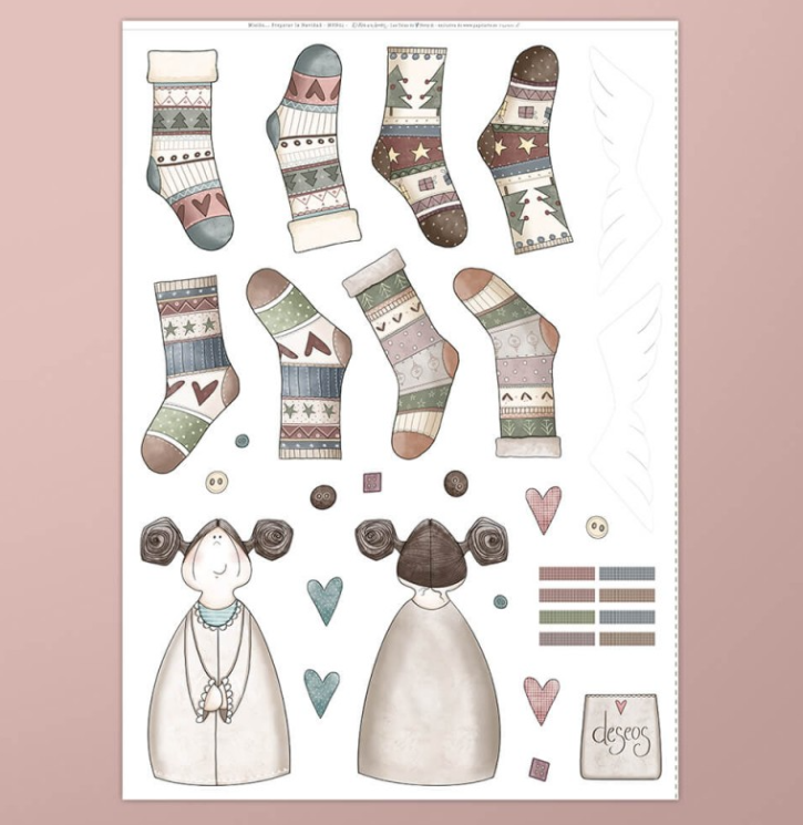 Panel de algodón navideño con calcetines y piezas de muñeca cojín para recortar y coser