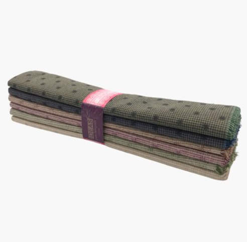 Precortado telas japonesas tonos fríos para patchwork – Pack 6 piezas | Algodón 100%