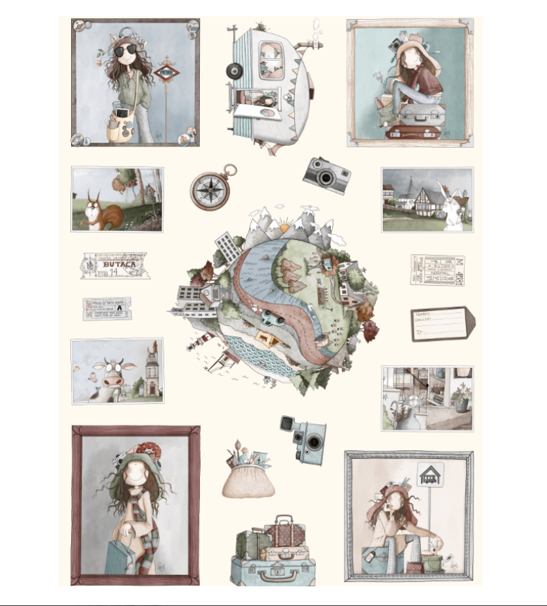 Panel Tela “Viaje con Ofelia” – Algodón Percal OEKO-TEX® | El Altillo de los Duendes