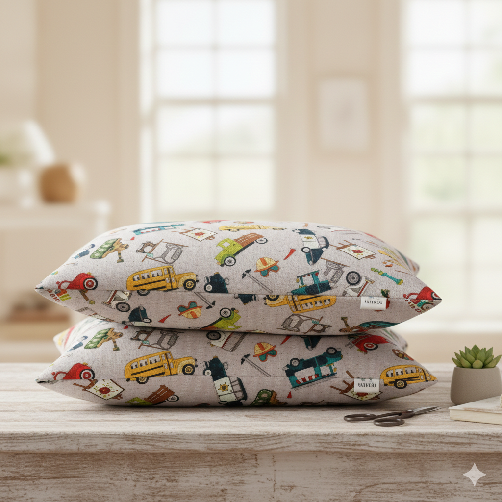 Tela de algodón infantil vehiculos  "gnome town heroes"