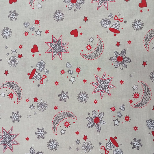 Tejido navidad, lunas estrelladas fondo beige