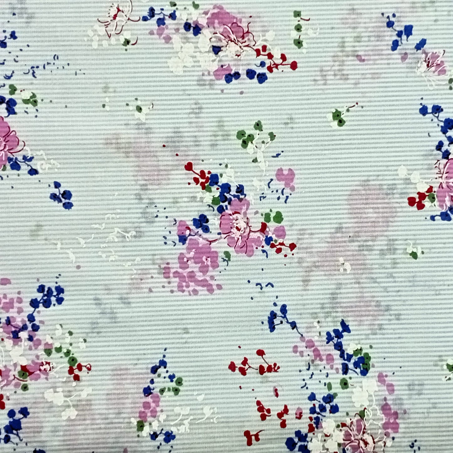  Tela Flores sobre fondo rayado azul y blanco