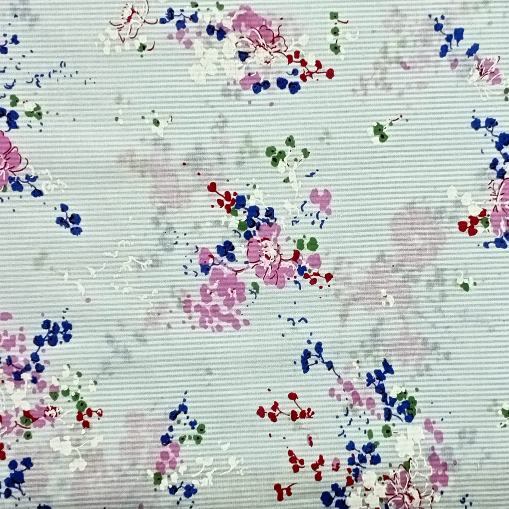  Tela Flores sobre fondo rayado azul y blanco