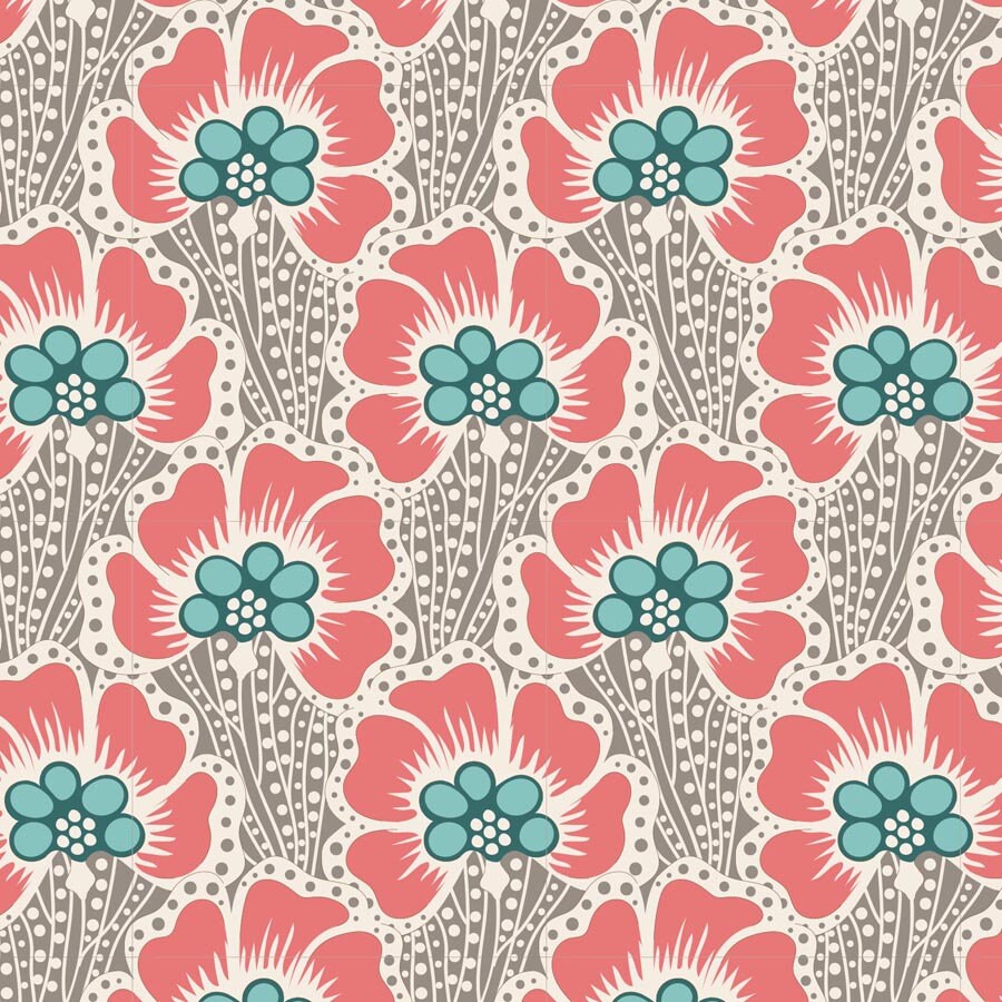 Tela Tilda Cotton Beach Ocean Flower Grey